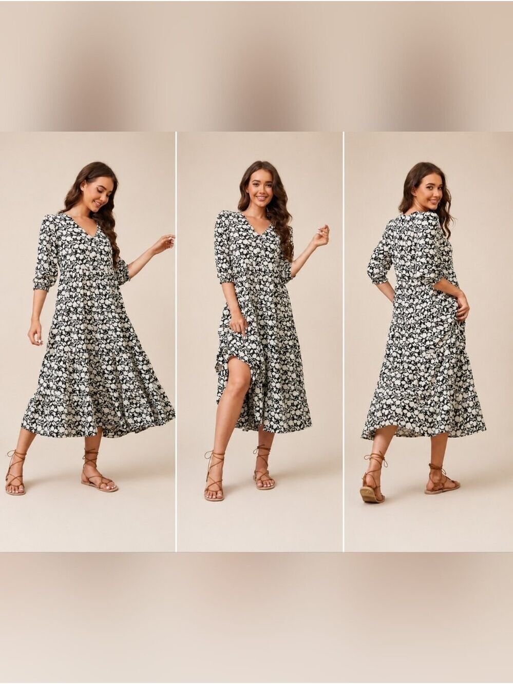 Beautiful Nomad Black & White Boho Midi Dress | Effortless Chic Swing Dress